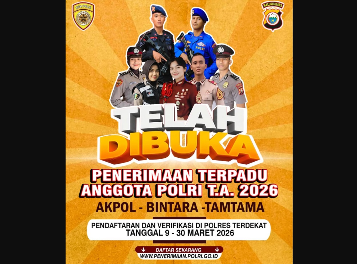 Polda Maluku Utara Buka Rekrutmen Polri 2026, Gratis Tanpa Biaya!
